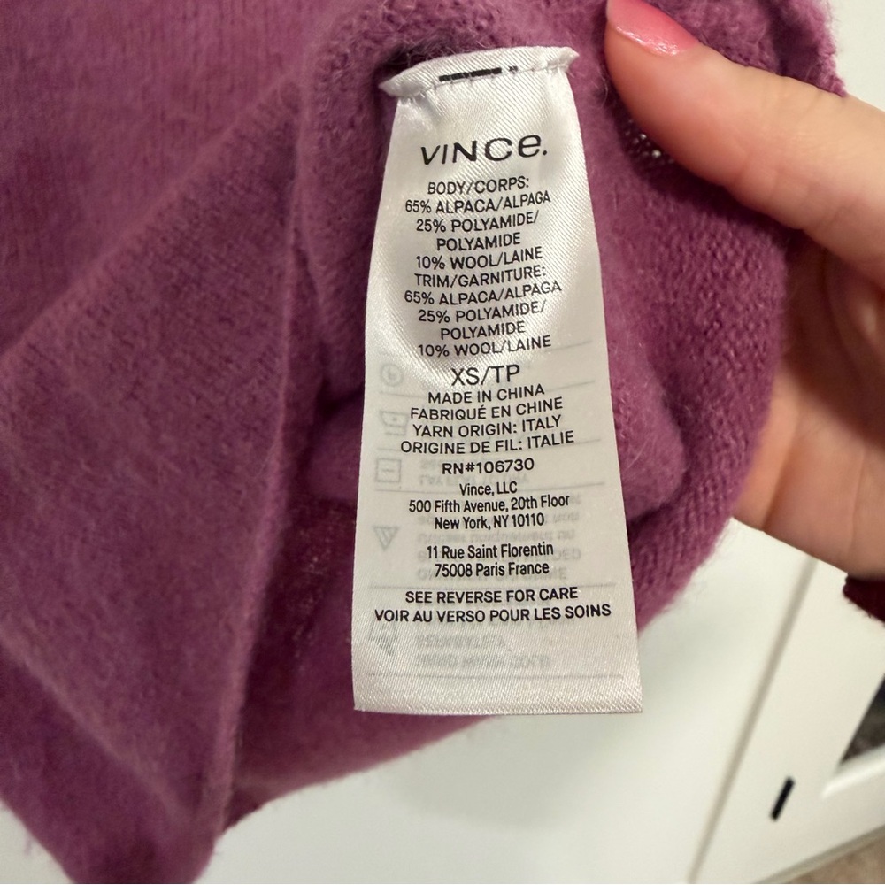 Vince Brushed Cashmere Blend Sweater Soft Purple Minimalist Luxury Knit Size XS - Picture 5 of 6
